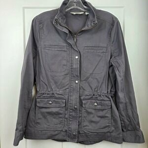 L.L. Bean Women Gray Utility Field Chore Jacket Cargo Pockets Zip Front SZ Small
